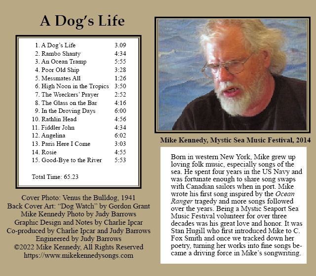 back cover of Mike Kennedy's CD A Dogs Life